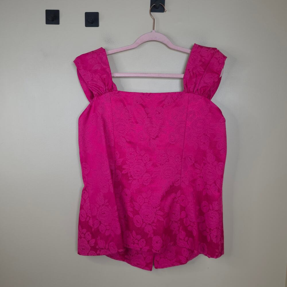 Vintage Sleeveless Button Front Blouse with Midi Pencil Skirt Pink Jacquard 38 - Picture 6 of 12